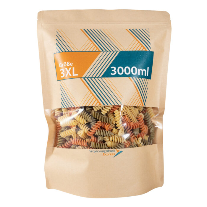 Standbodenbeutel braunes Kraftpapier mit Fenster 3000ml – Bild 1