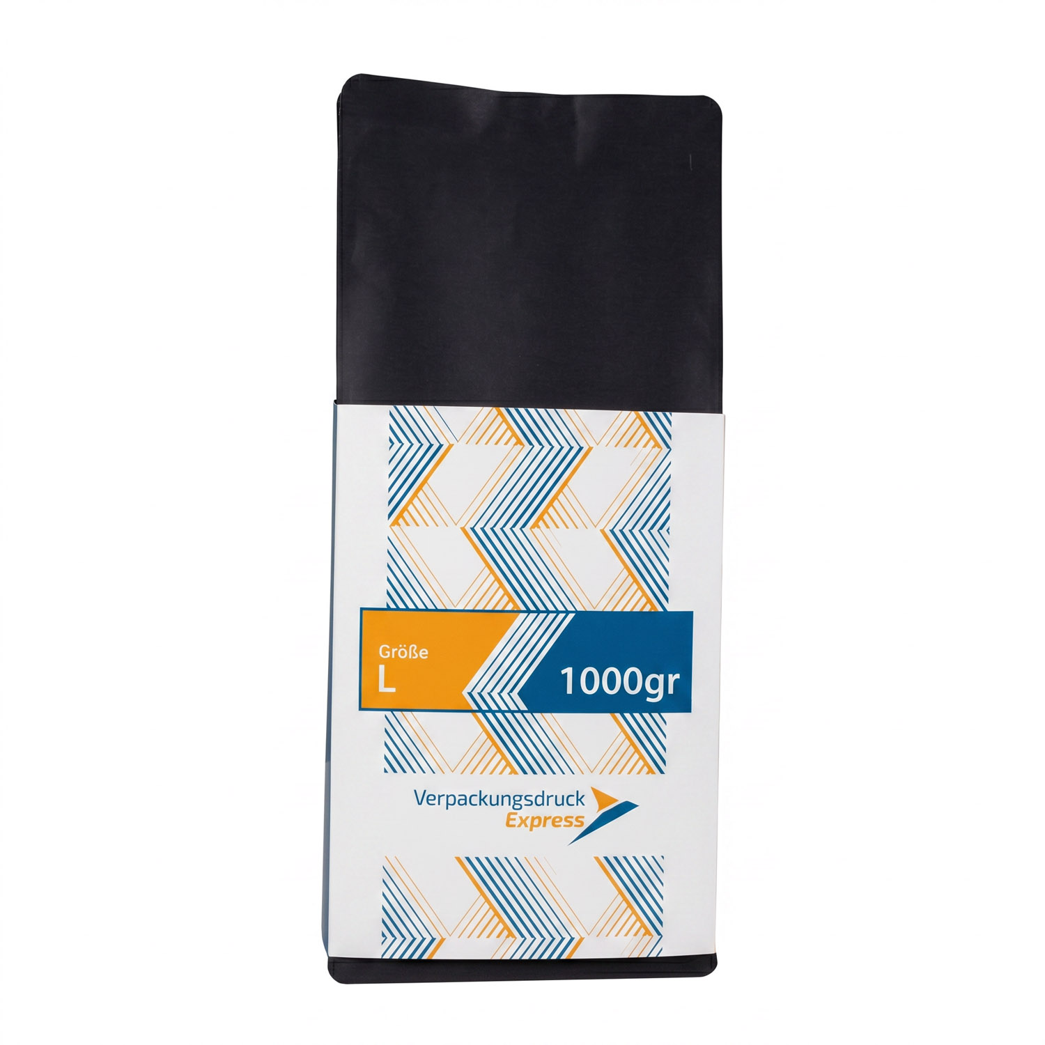 Produktfoto_1000gr_schwarz Kaffeeverpackung mit Aromaventil und bedruckter Manschette - Größe L (1000gr) schwarz – Bild 1