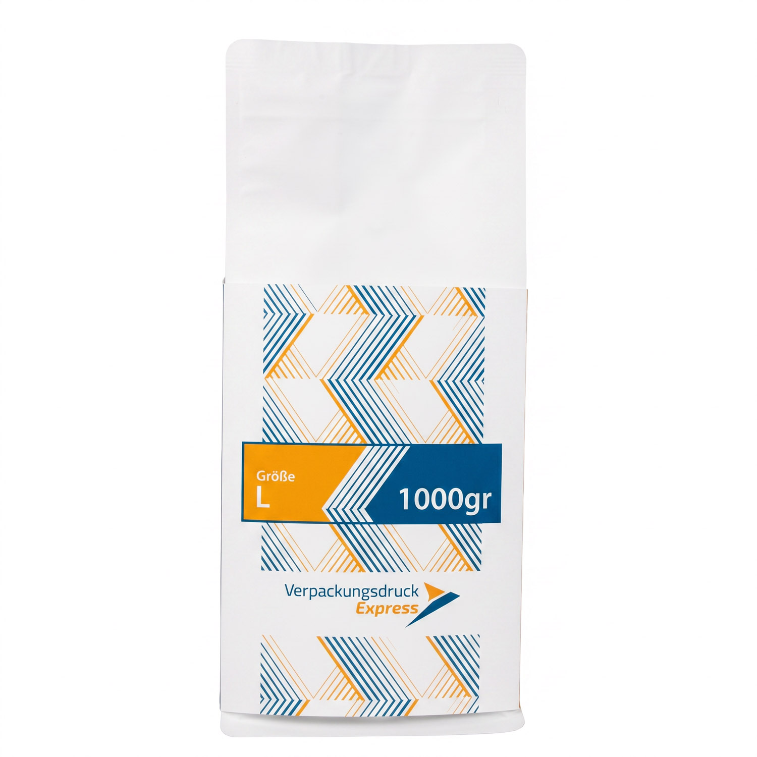 Produktfoto_1000gr_weiss Kaffeeverpackung mit Aromaventil und bedruckter Manschette - Größe L (1000gr) weiß – Bild 1