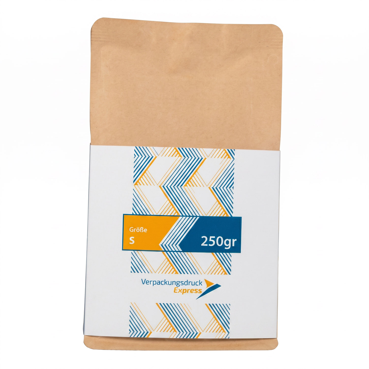 Produktfoto_250gr_braun Kaffeeverpackung mit Aromaventil und bedruckter Manschette - Größe S (250gr) braun – Bild 1
