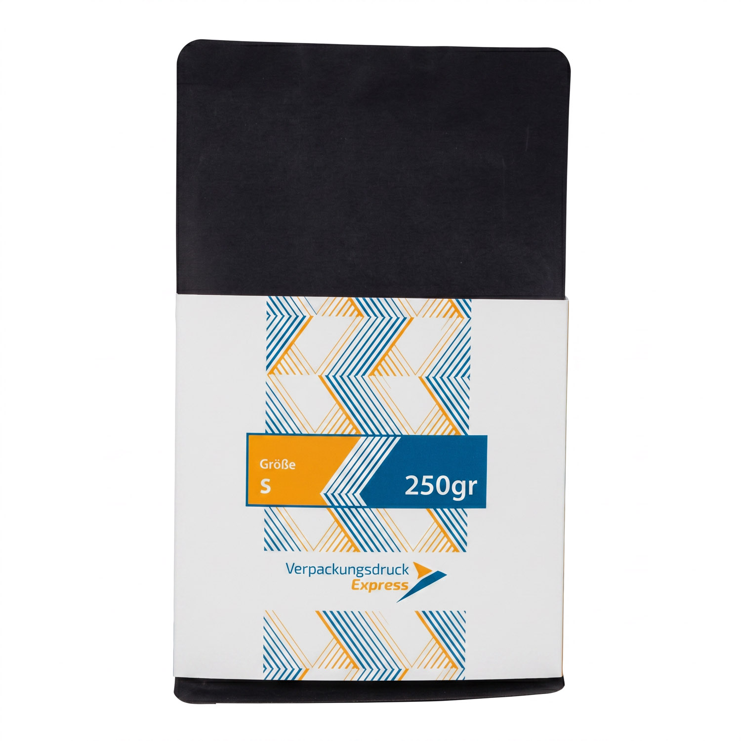 Produktfoto_250gr_schwarz Kaffeeverpackung mit Aromaventil und bedruckter Manschette - Größe S (250gr) schwarz – Bild 1
