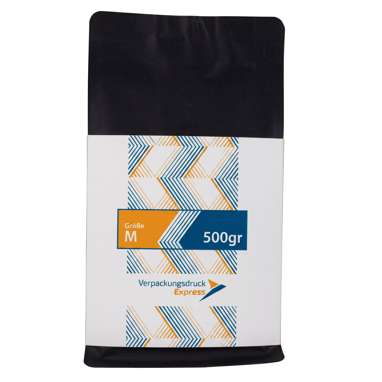 Produktfoto_500gr_schwarz Kaffeeverpackung mit Aromaventil und bedruckter Manschette - Größe M (500gr) schwarz – Bild 1
