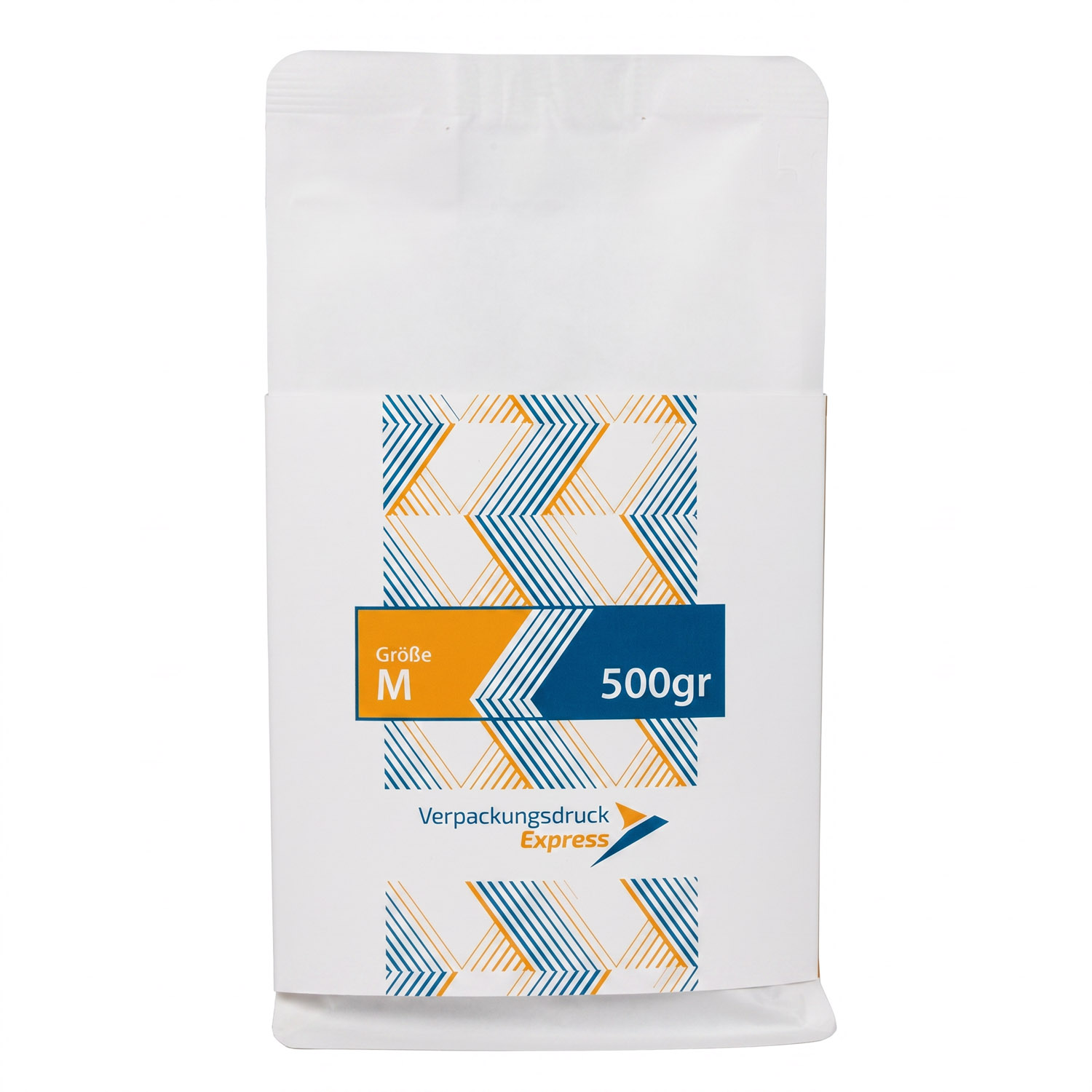 Produktfoto_500gr_weiss Kaffeeverpackung mit Aromaventil und bedruckter Manschette - Größe M (500gr) weiß – Bild 1